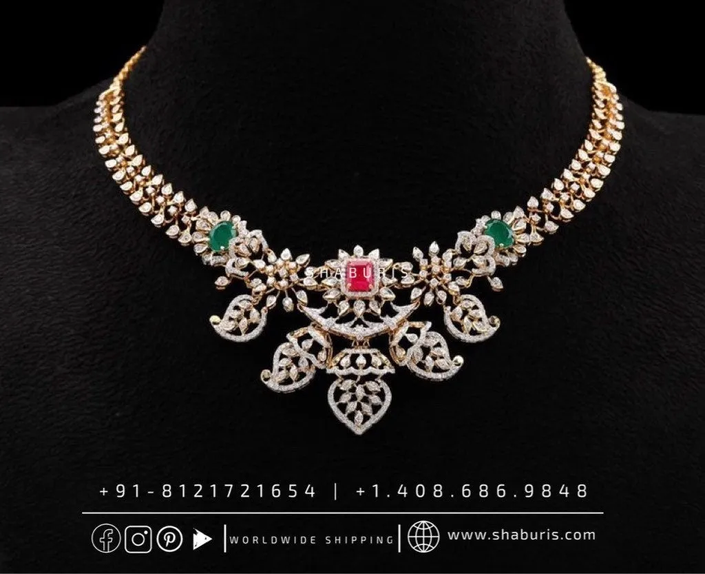 Diamond choker,Swarovski Jewelry,diamond Necklace,wedding jewelry bridal jewelry silver jewelry necklace set - SHABURIS