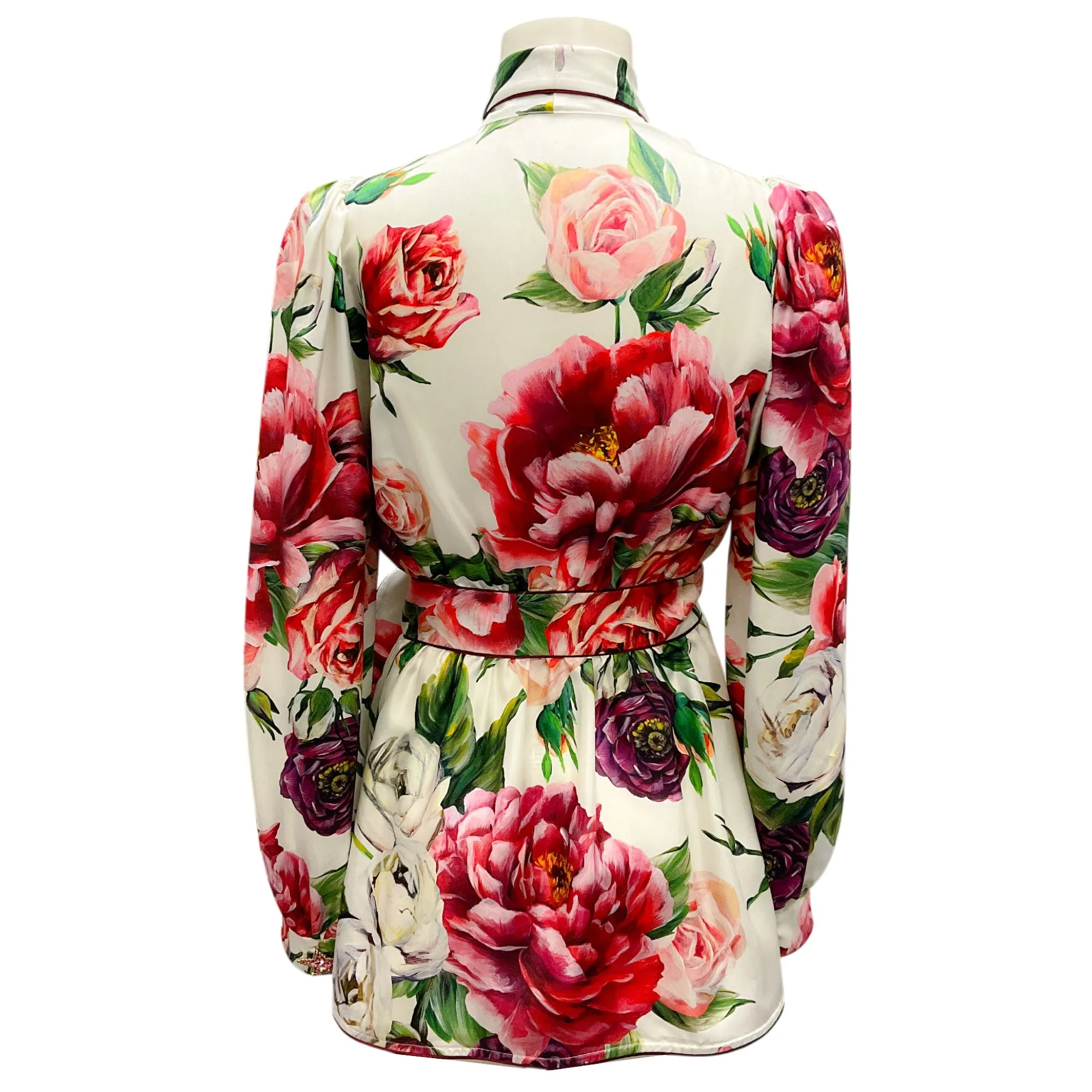 Dolce & Gabbana White Multi Floral Printed Silk Wrap Top