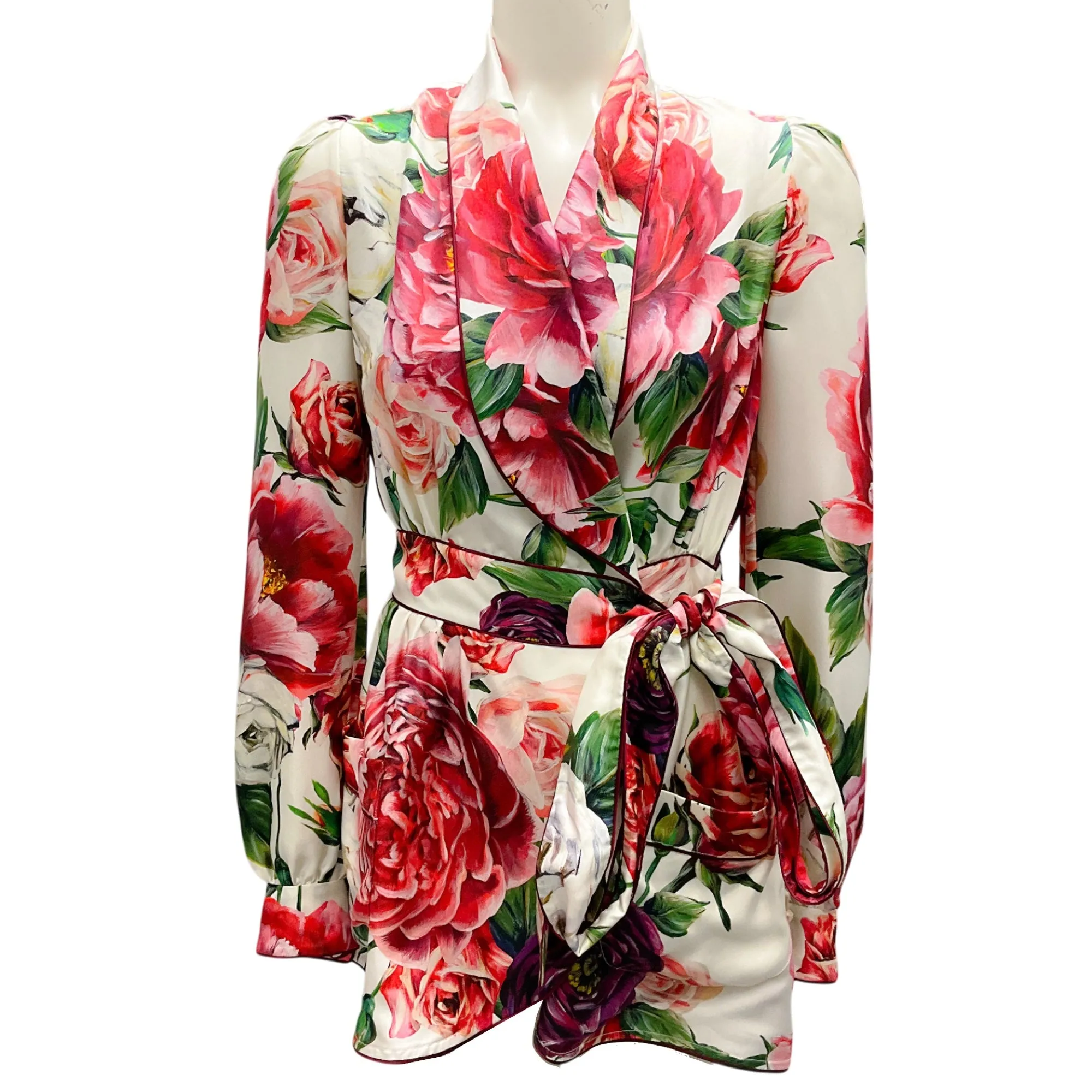 Dolce & Gabbana White Multi Floral Printed Silk Wrap Top