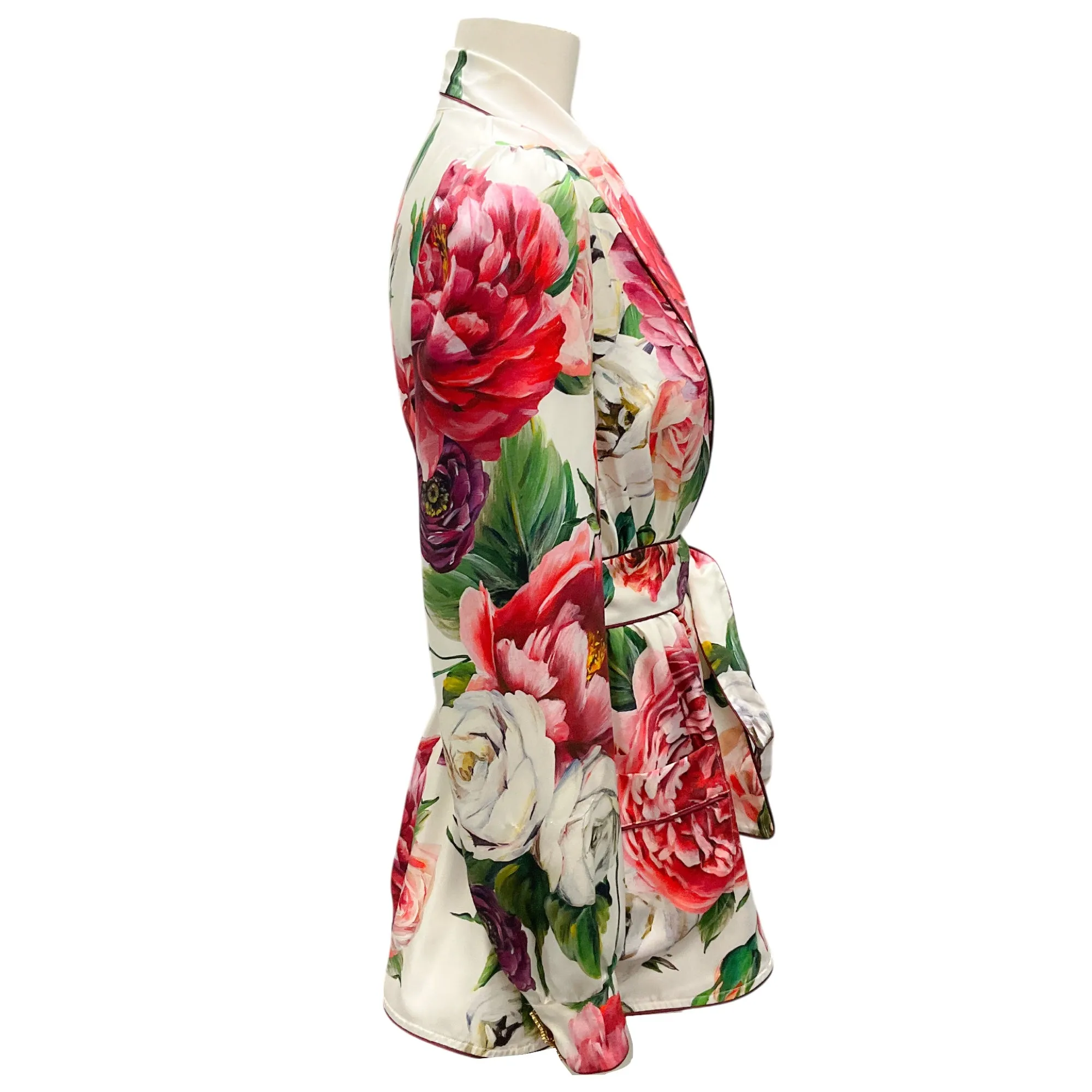 Dolce & Gabbana White Multi Floral Printed Silk Wrap Top