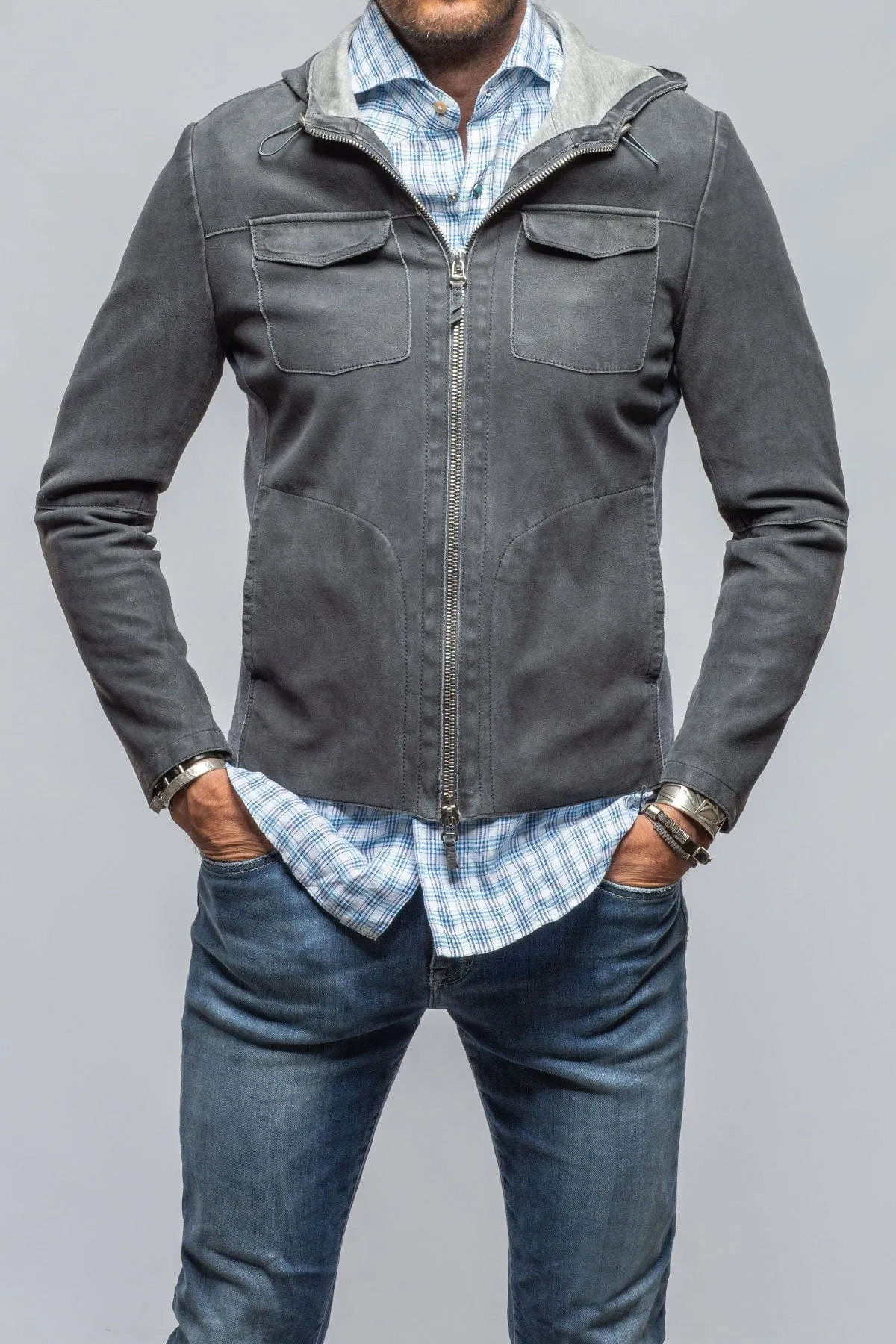 Donnarumma Suede Hoodie In Denim Blue