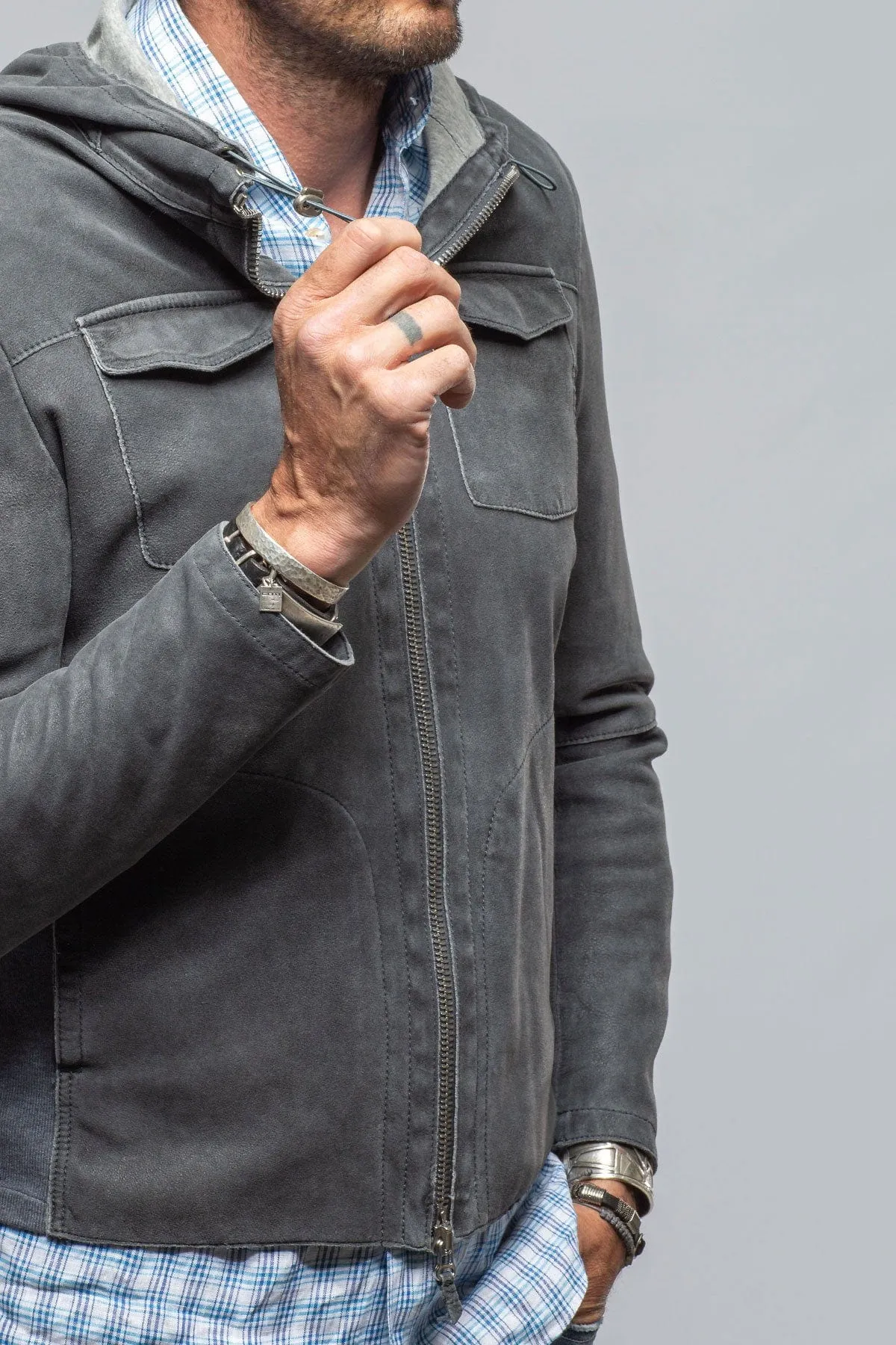 Donnarumma Suede Hoodie In Denim Blue