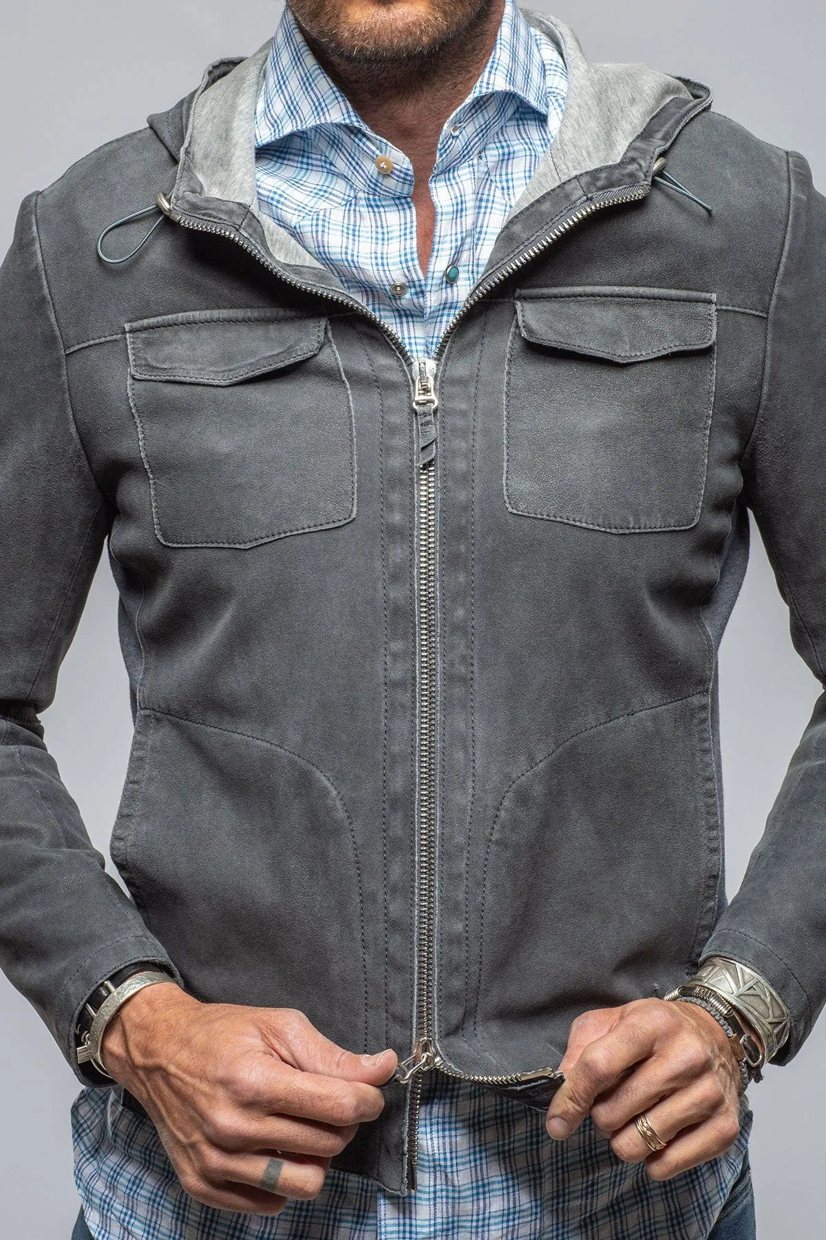 Donnarumma Suede Hoodie In Denim Blue