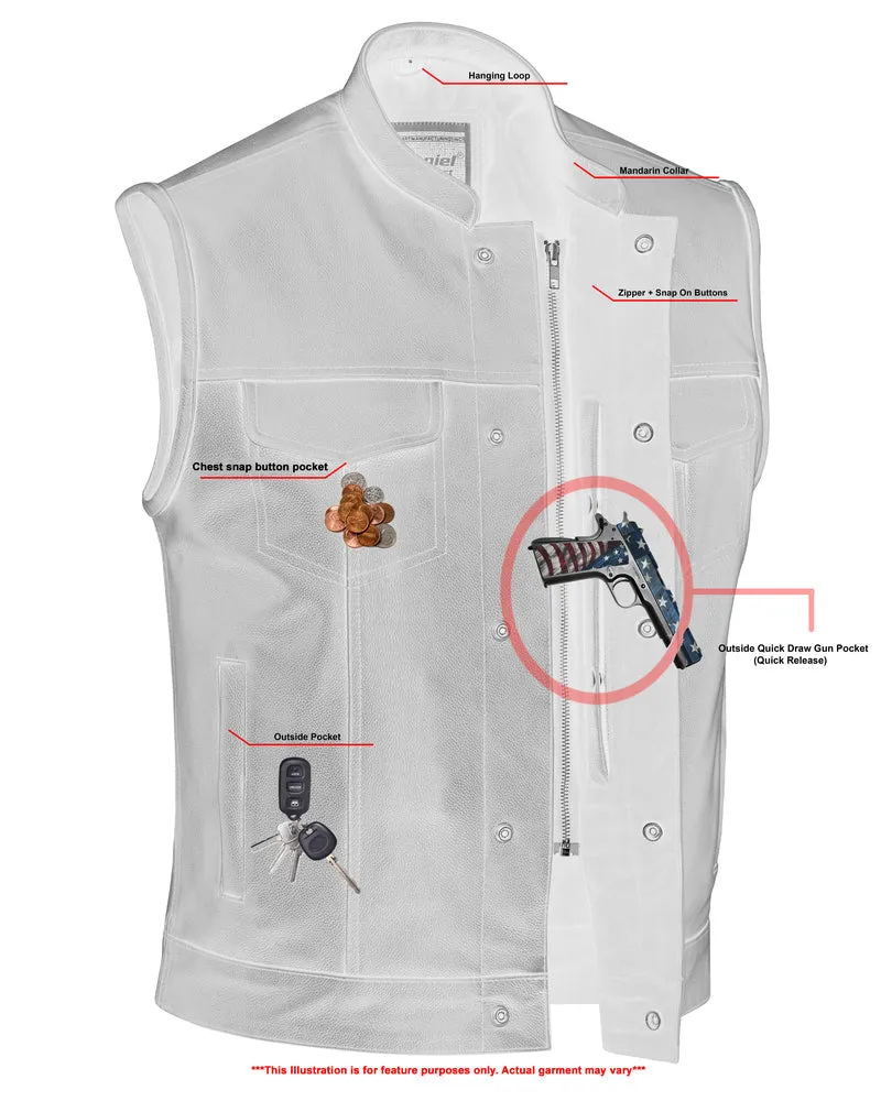 DS Blackhawk Scoop Collar Men's Motorcycle Vest - Smart Access Pocket & Hidden Zipper