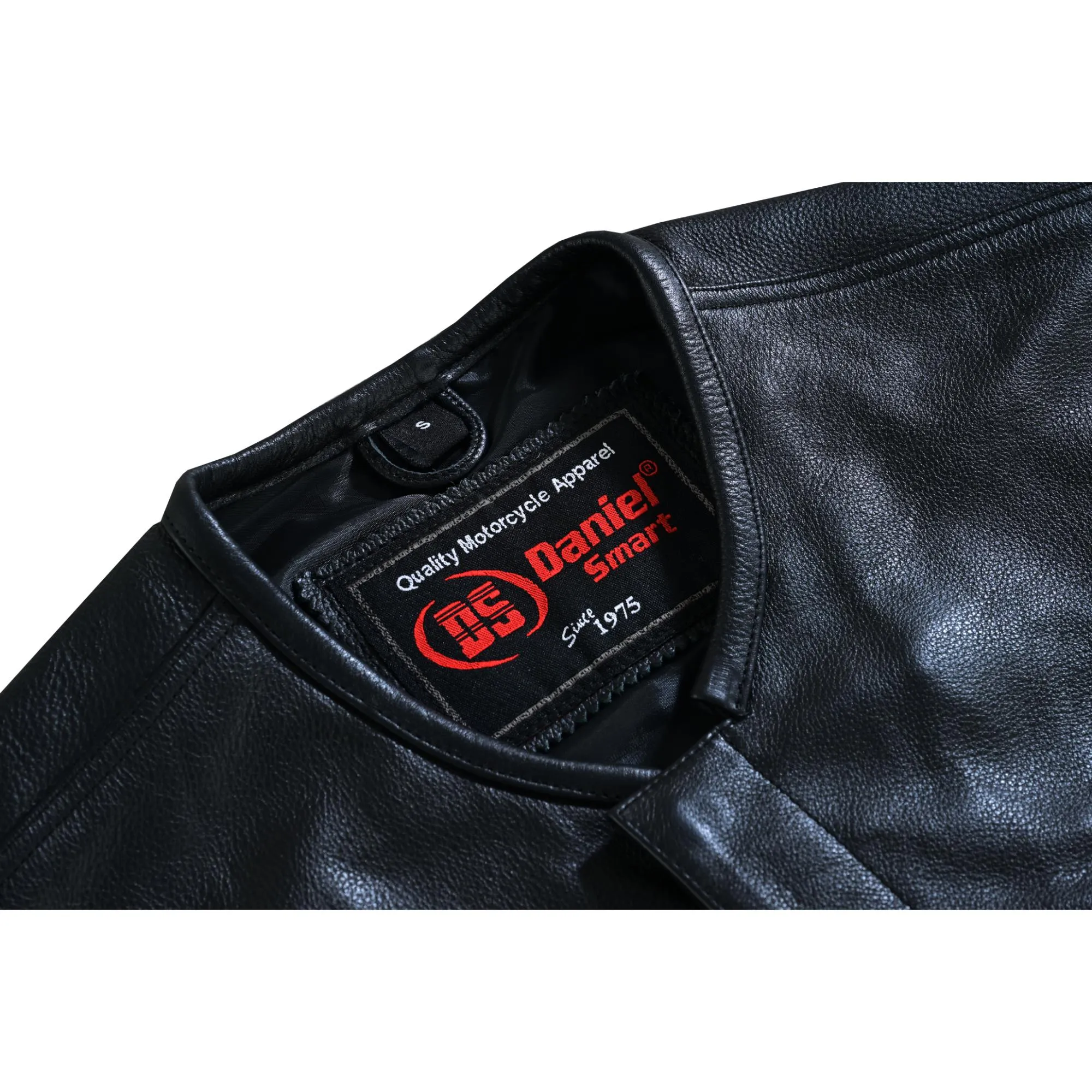 DS Men's Black Leather Motorcycle Vest with Upgraded Style
