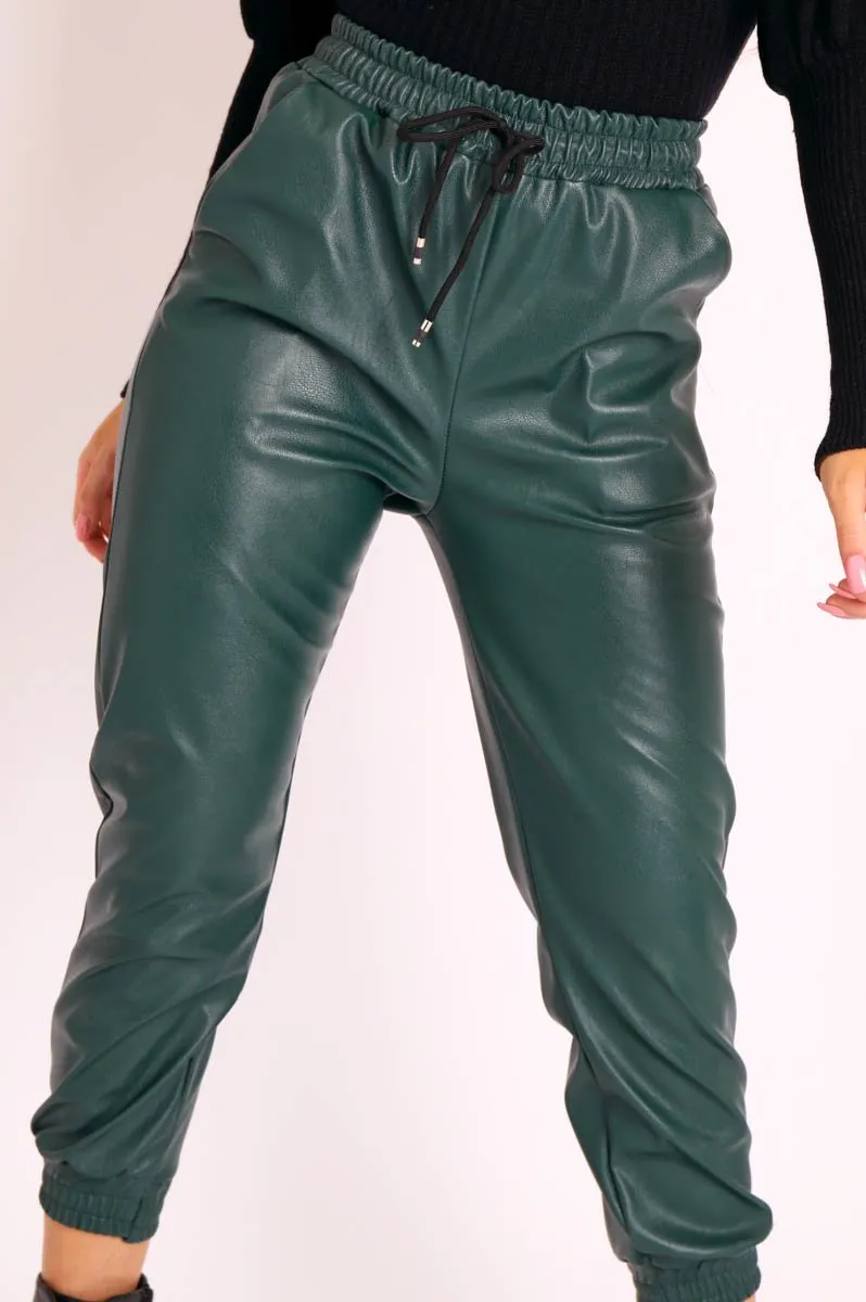 Emerald Faux Leather Drawstring Waist Joggers - Persia