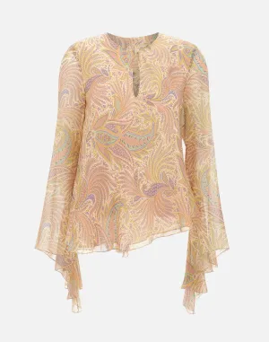 Etro Multicolour Silk Blus med ruffles