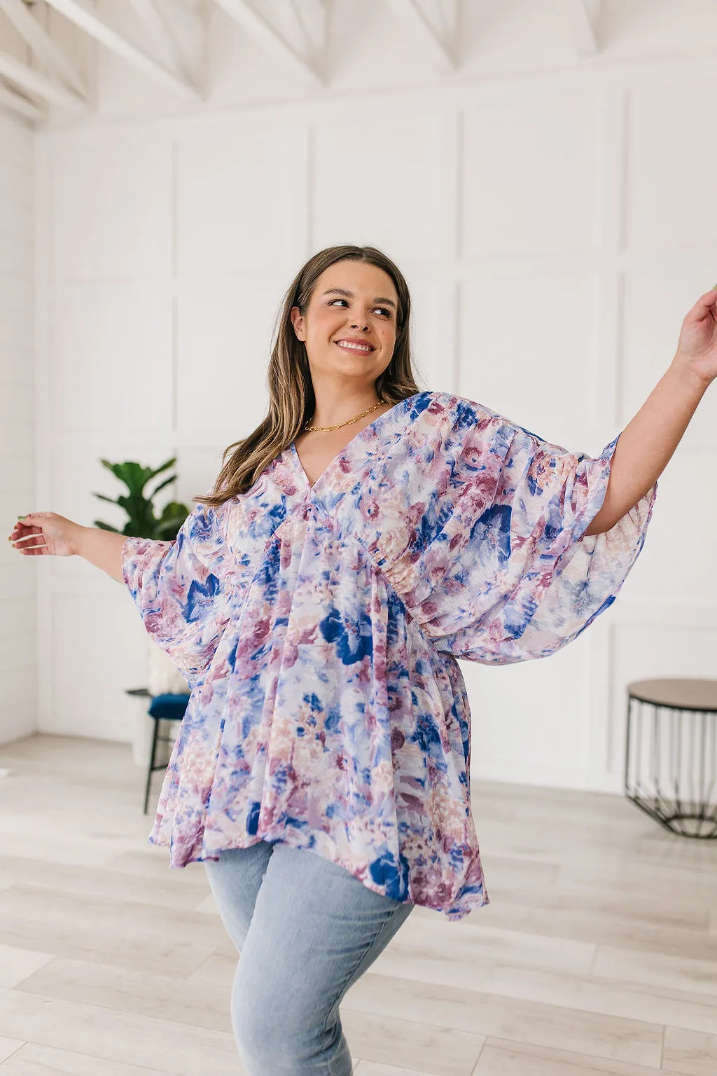 Fabled in Floral Draped Peplum Top