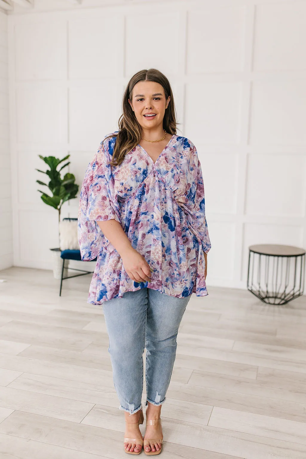 Fabled in Floral Draped Peplum Top