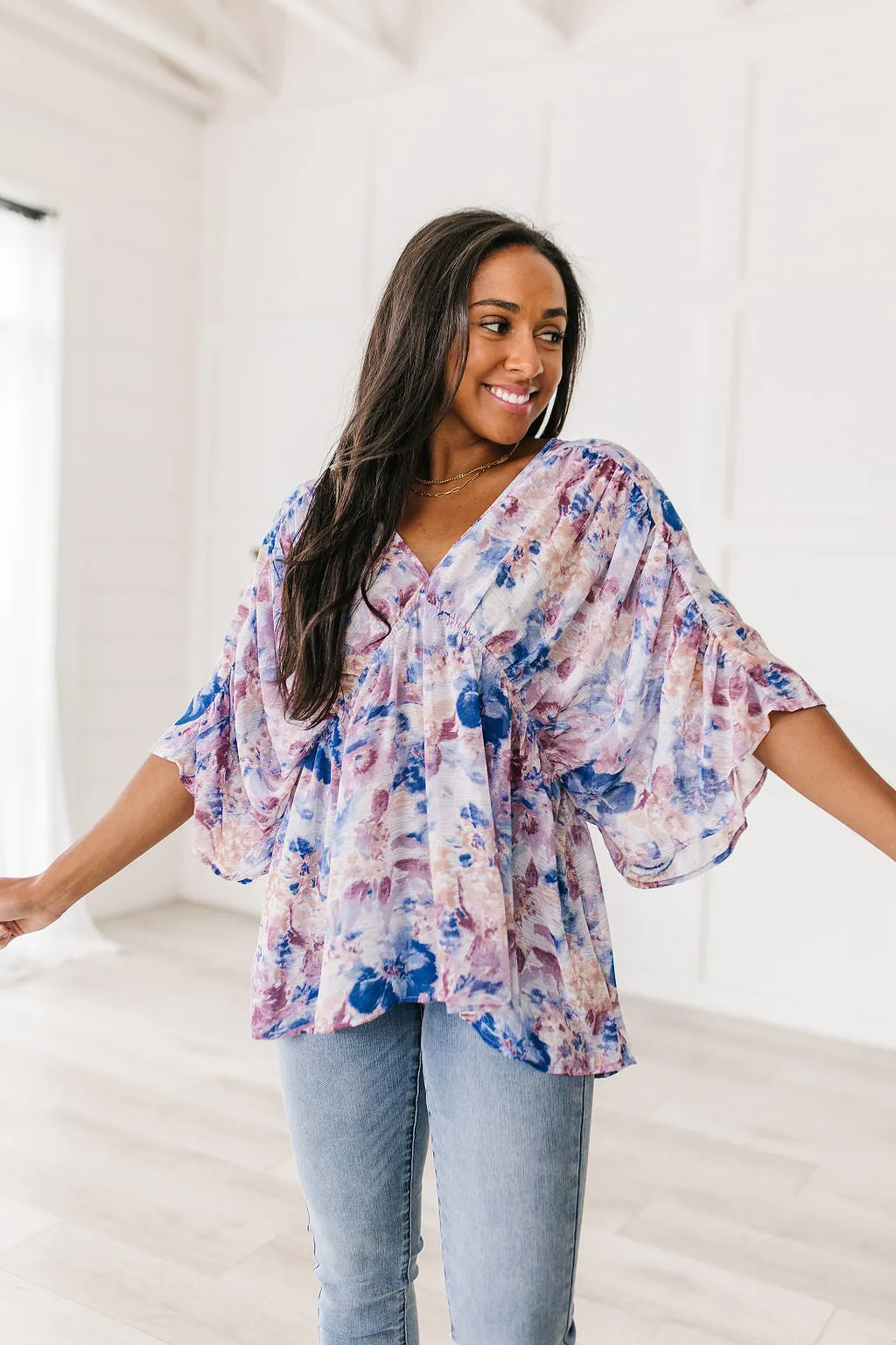 Fabled in Floral Draped Peplum Top