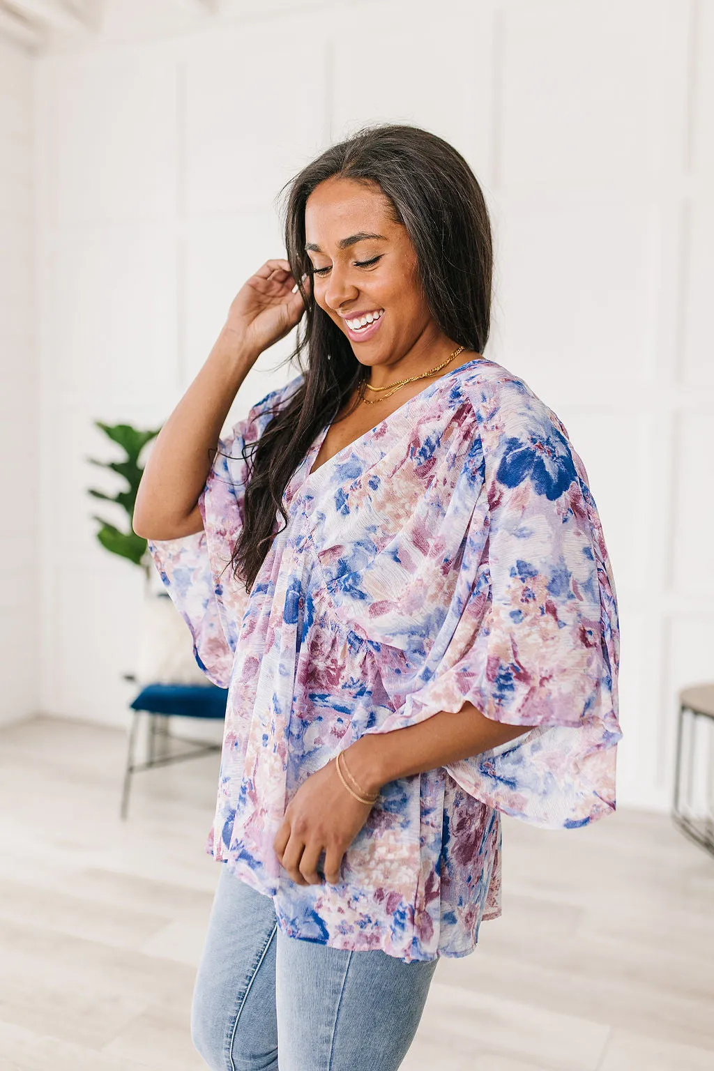 Fabled in Floral Draped Peplum Top