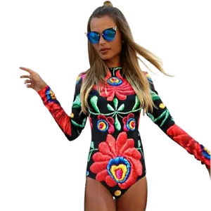fashion rompers womens jumpsuit Printed long sleeve women piece slim bodysuit