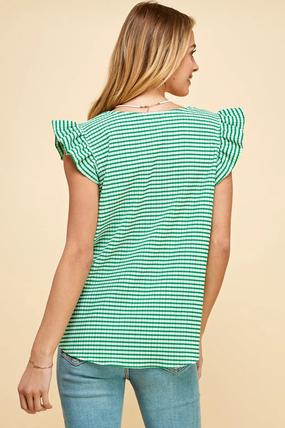 Feeline Fine Ruffle Sleeve Top - Kelly Green