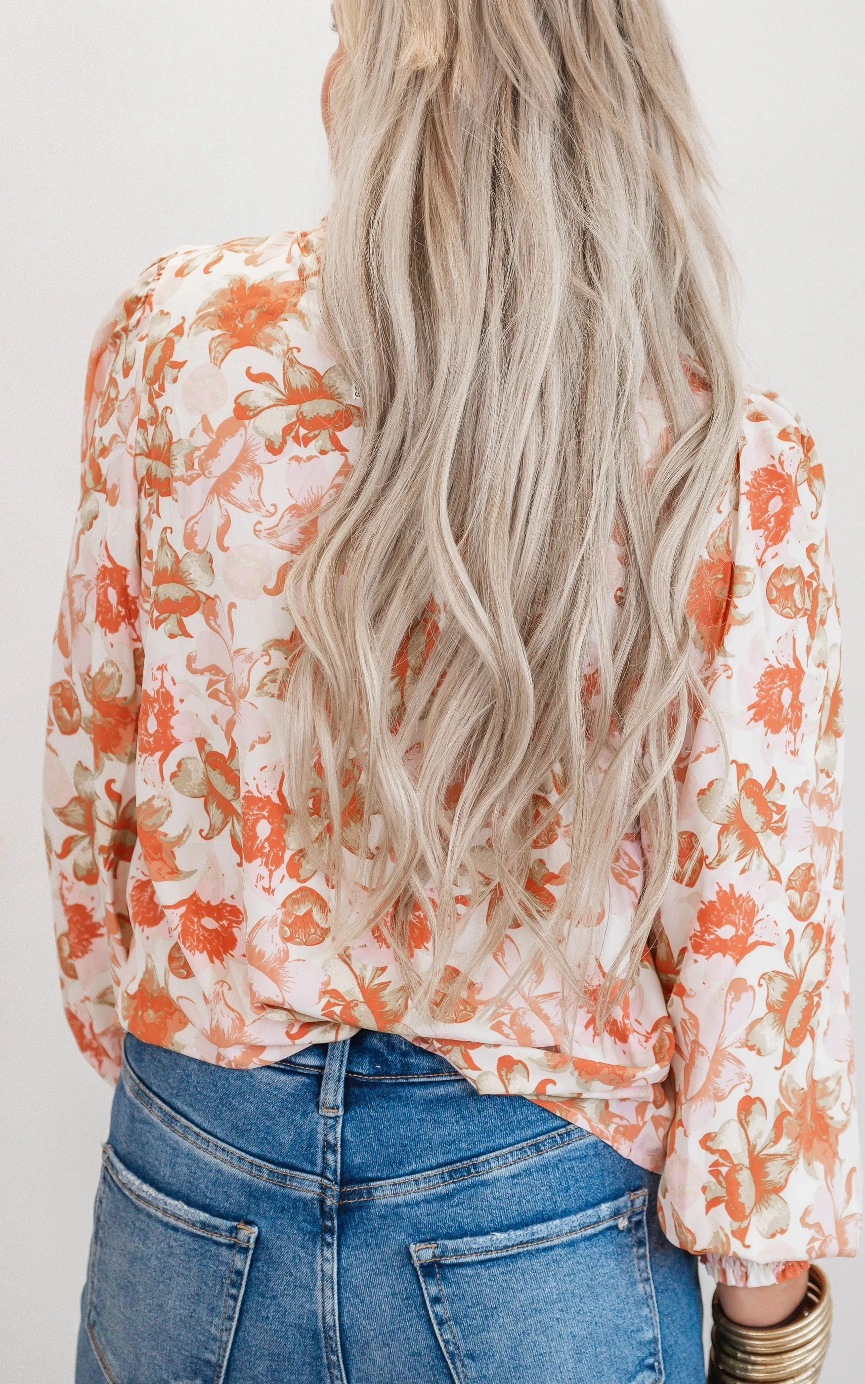 Floral Print Long Sleeve Mock Neck Blouse Top** - Final Sale