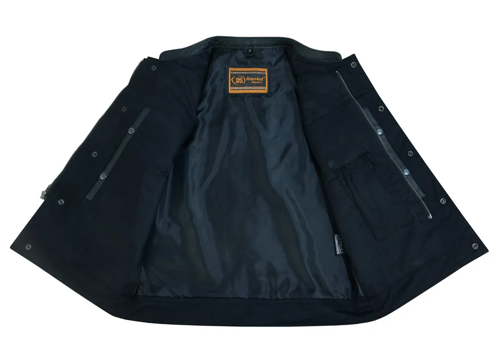 Frontier Motorcycle Leather Vest - Snap Closure, Milled Cowhide, Scoop Collar & Hidden Zipper with Smart Access Pockets