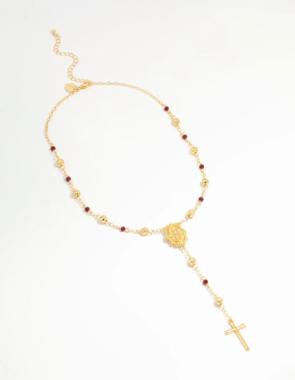 Gold Plated Rose Beaded Locket Cross Y-Necklace