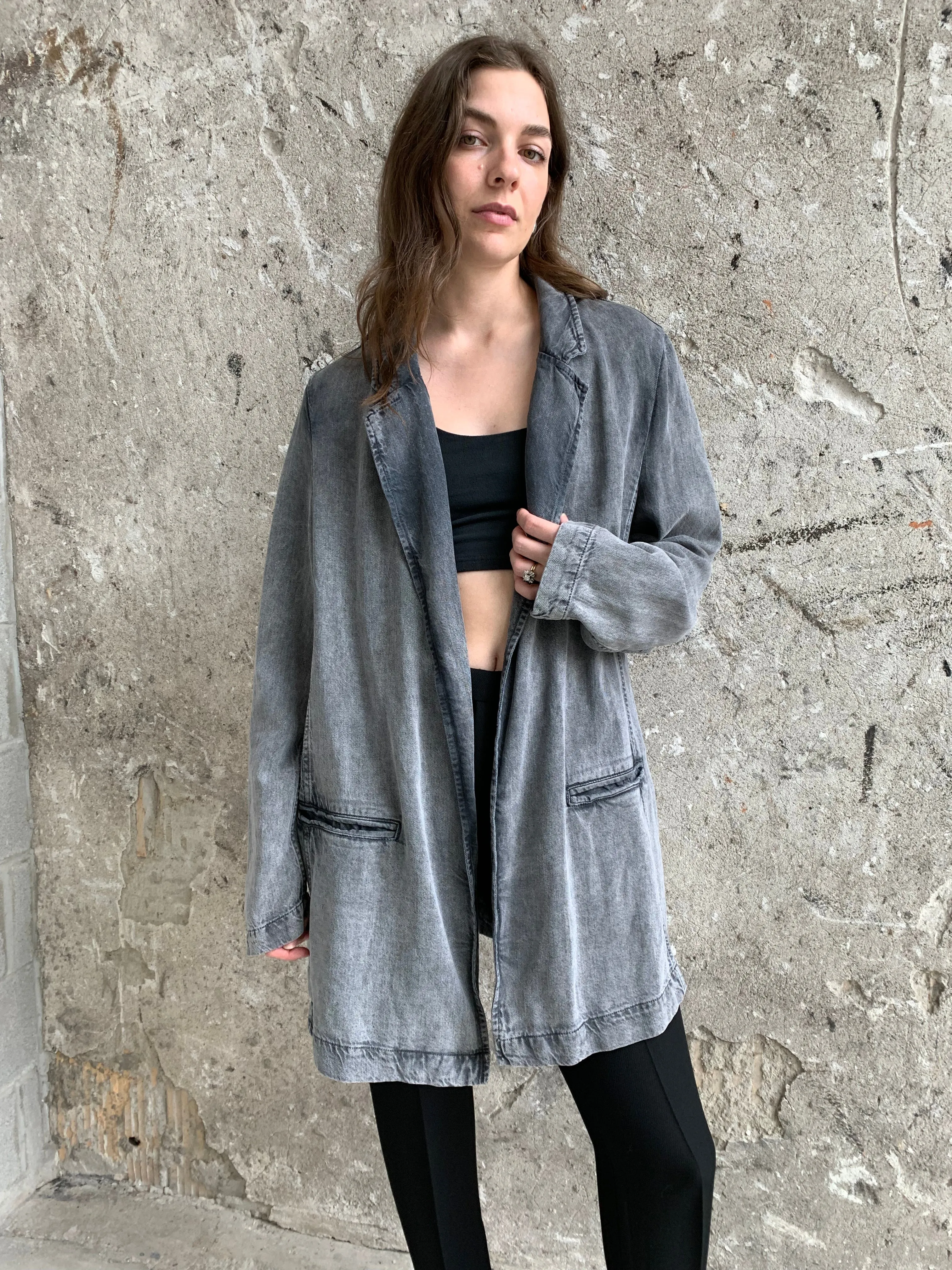 gray denim blazer