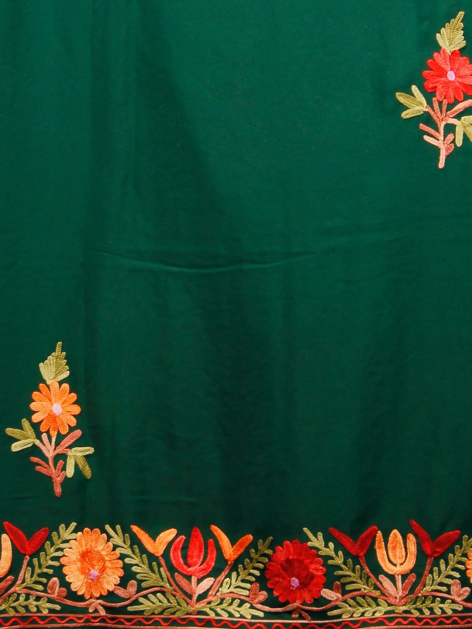 Green Peach Red Brown Aari Embroidered Crepe Silk Saree From Kashmir  - S031703061