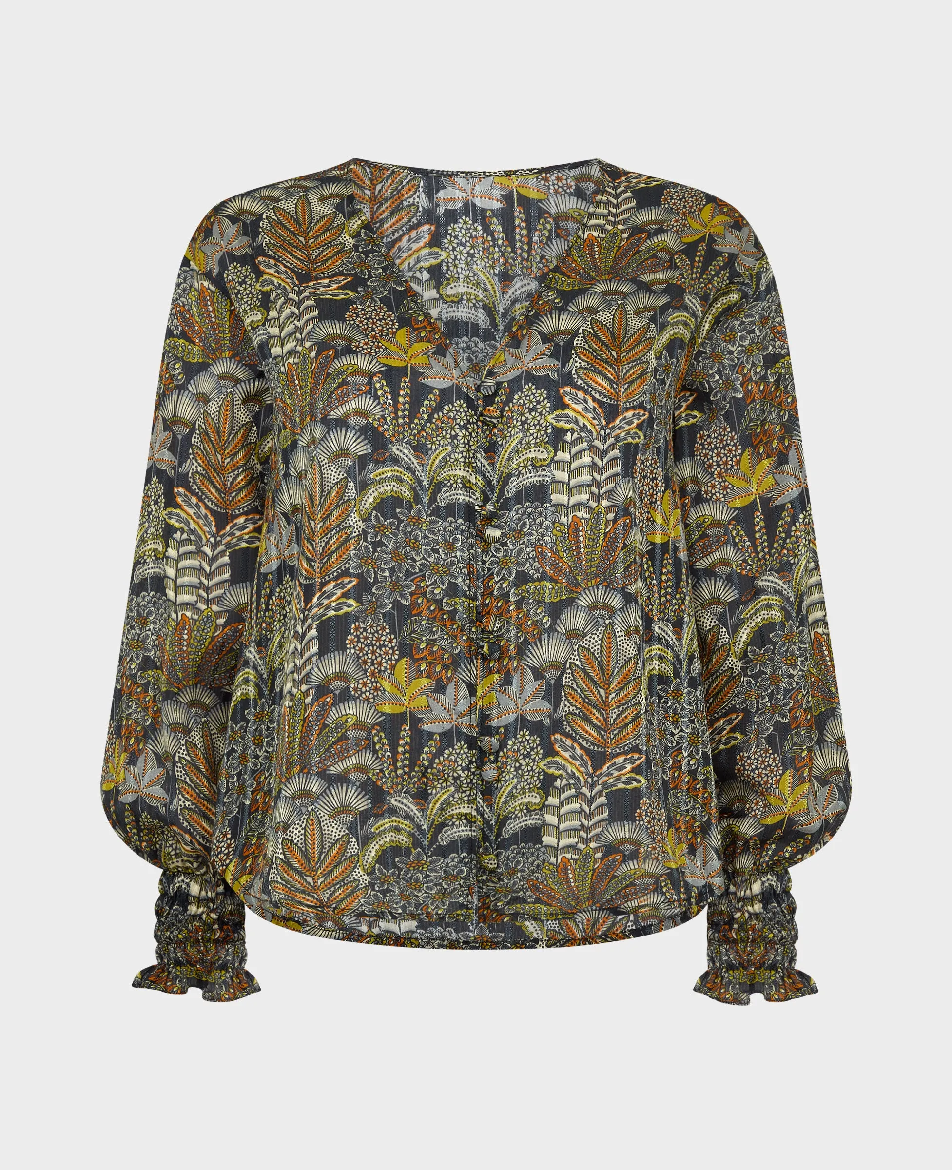 Hailey V-Neck Blouse with Smocked Cuffs