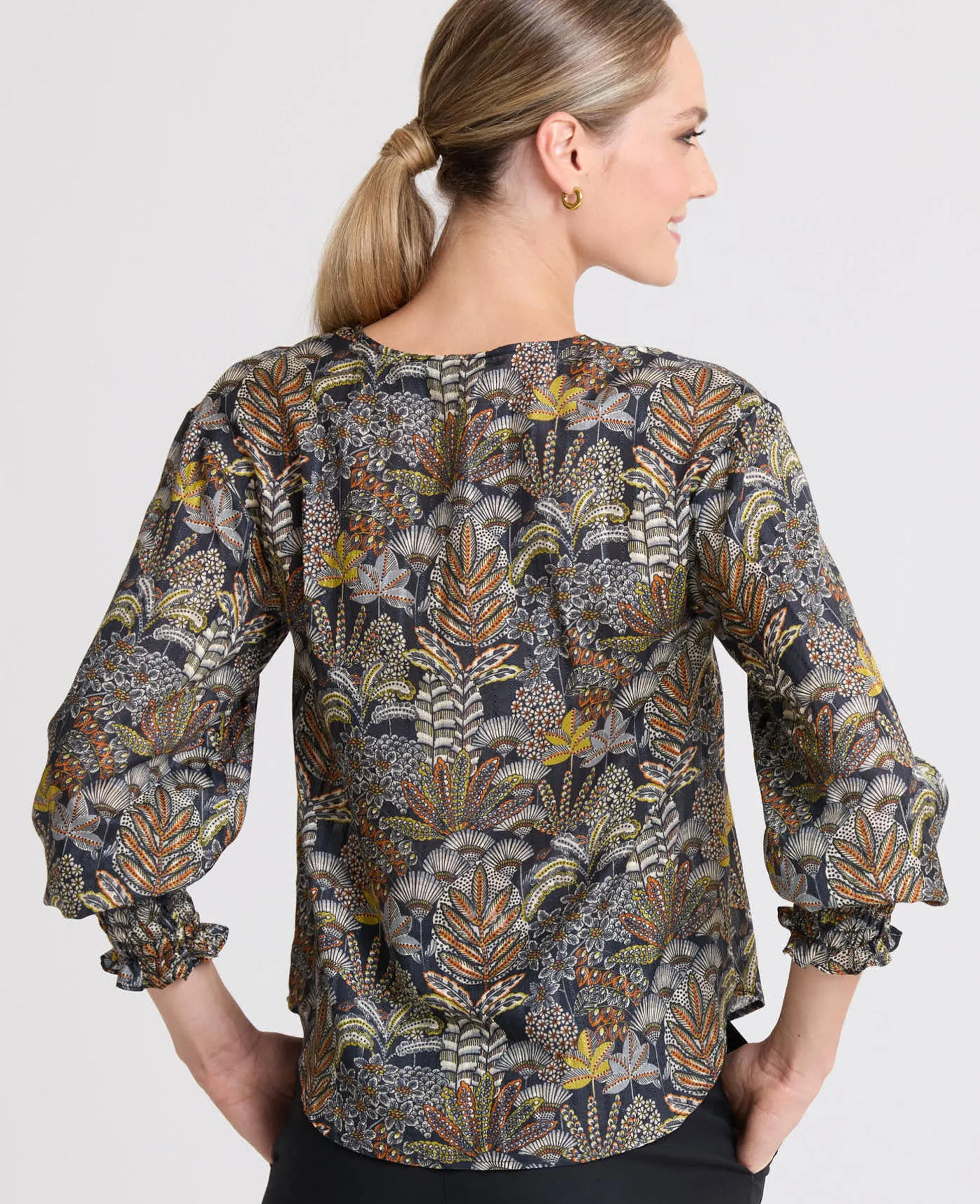 Hailey V-Neck Blouse with Smocked Cuffs