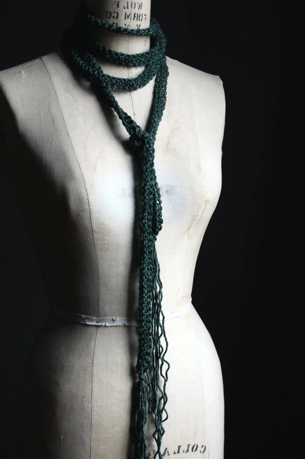 Hand Crocheted Ribbon Scarf. wild & willow Collection. "Evergreen".