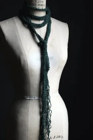 Hand Crocheted Ribbon Scarf. wild & willow Collection. "Evergreen".