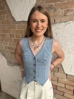 Harlee Denim Vest: Light Wash
