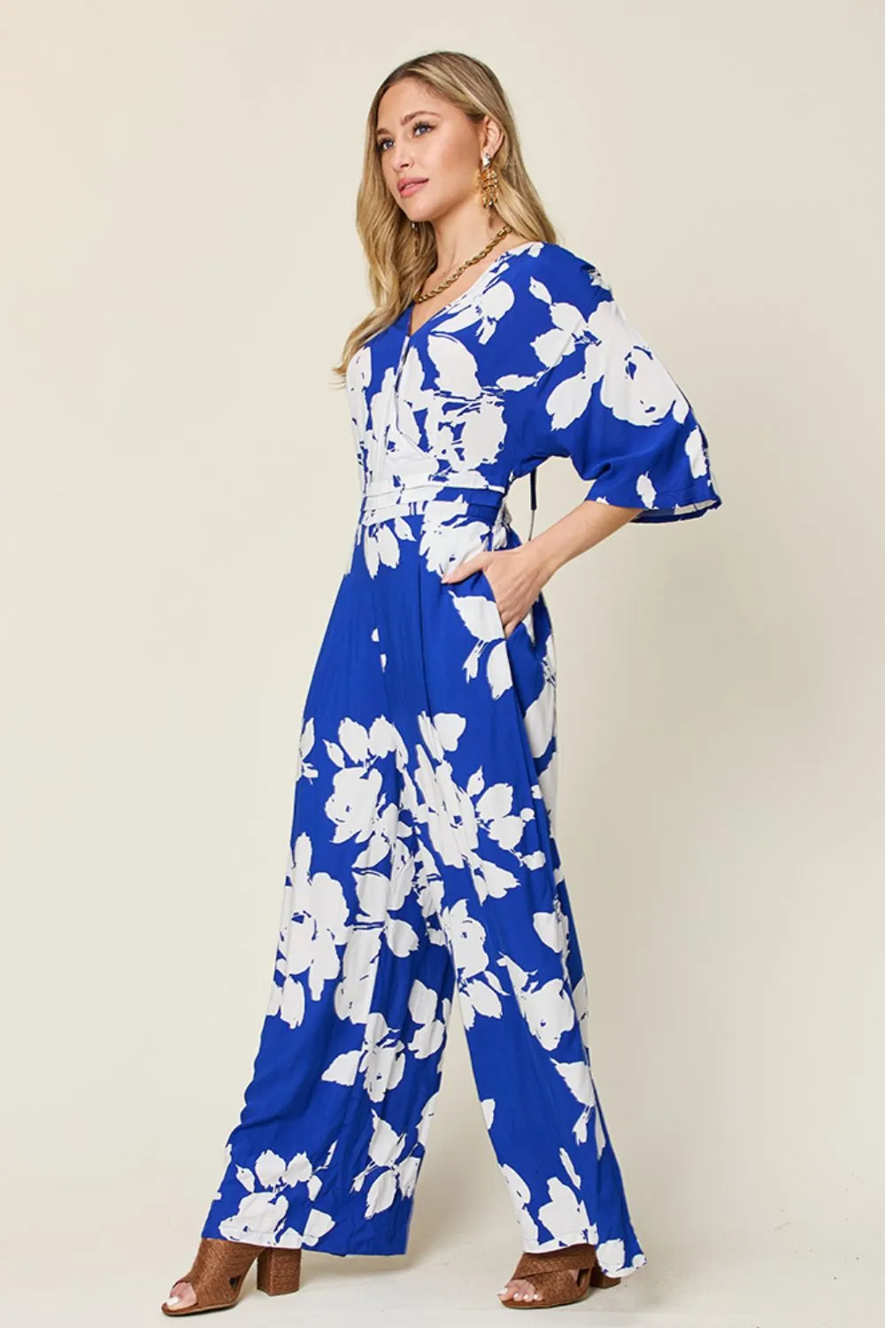 Heidi Full Size Printed Tie Back Wide Leg Jumpsuit