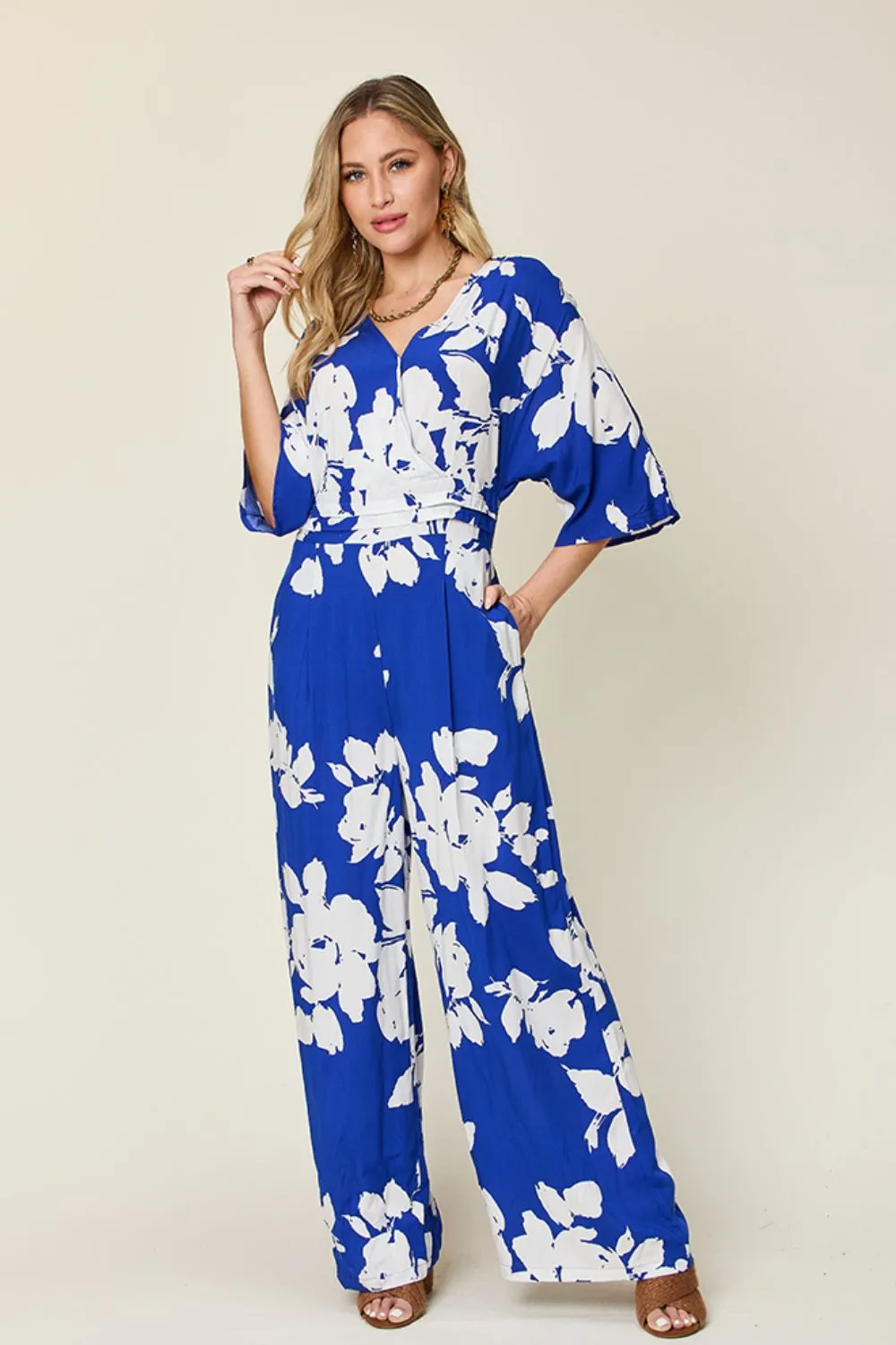 Heidi Full Size Printed Tie Back Wide Leg Jumpsuit