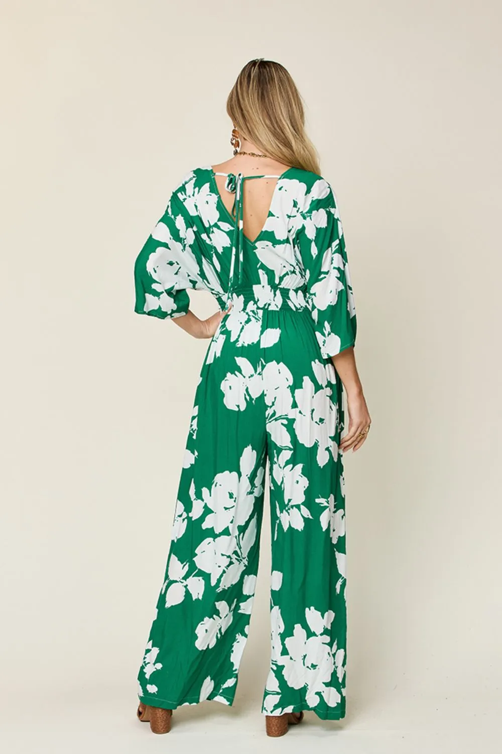 Heidi Full Size Printed Tie Back Wide Leg Jumpsuit