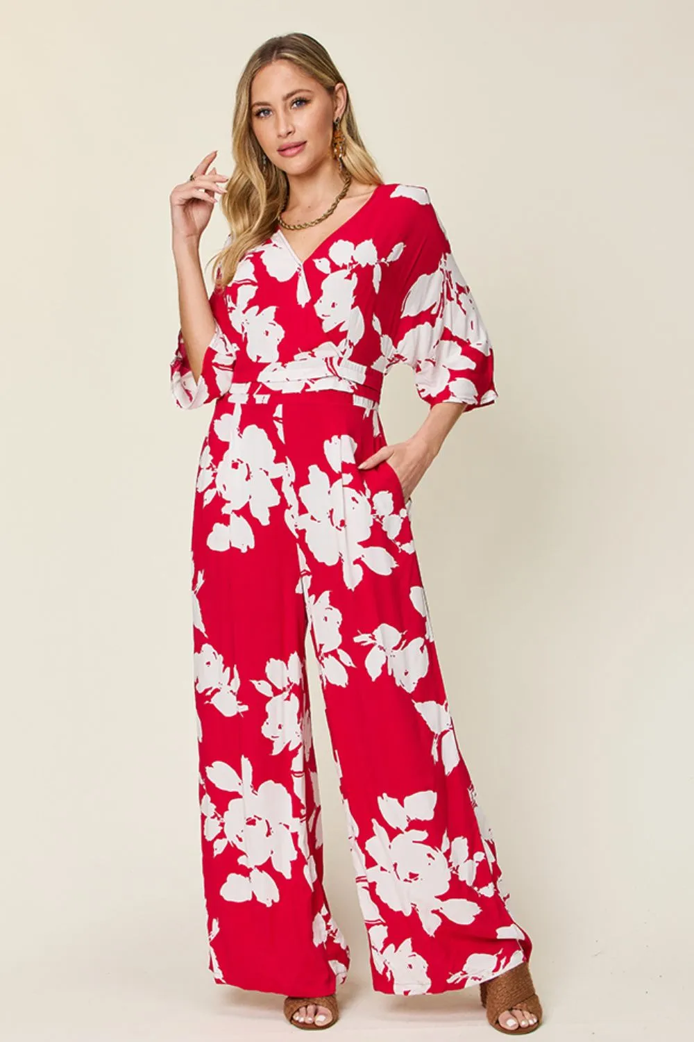Heidi Full Size Printed Tie Back Wide Leg Jumpsuit