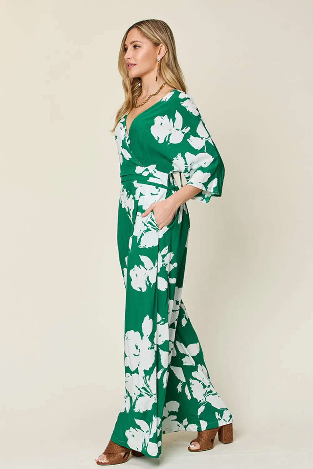 Heidi Full Size Printed Tie Back Wide Leg Jumpsuit