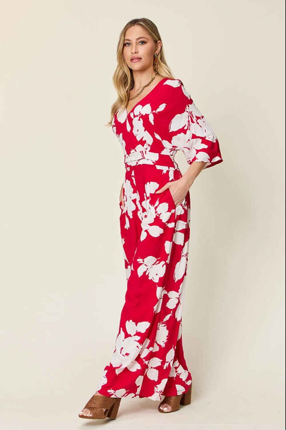 Heidi Full Size Printed Tie Back Wide Leg Jumpsuit