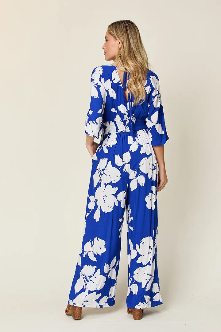 Heidi Full Size Printed Tie Back Wide Leg Jumpsuit