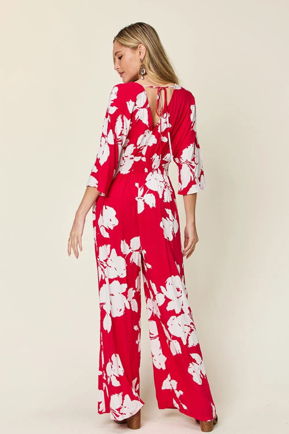 Heidi Full Size Printed Tie Back Wide Leg Jumpsuit