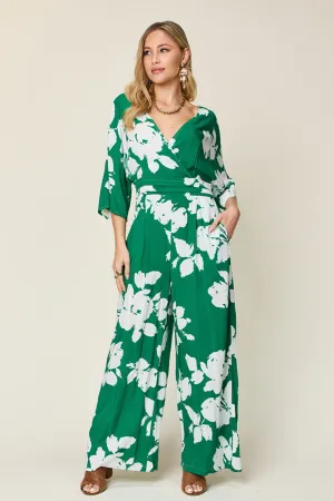 Heidi Full Size Printed Tie Back Wide Leg Jumpsuit