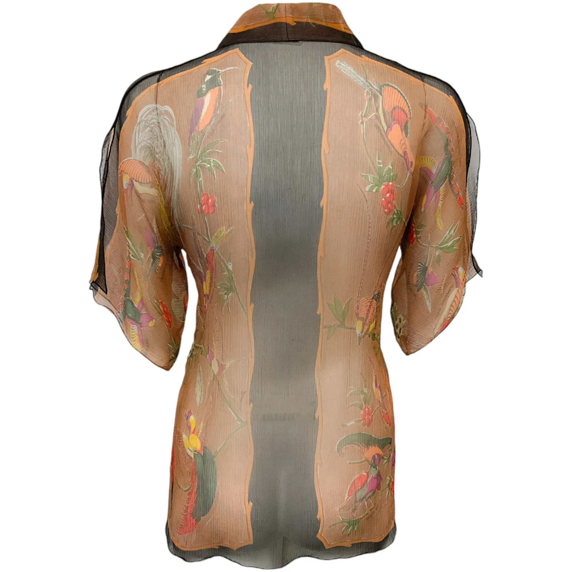 Hermes Sheer Silk Bird Print Blouse