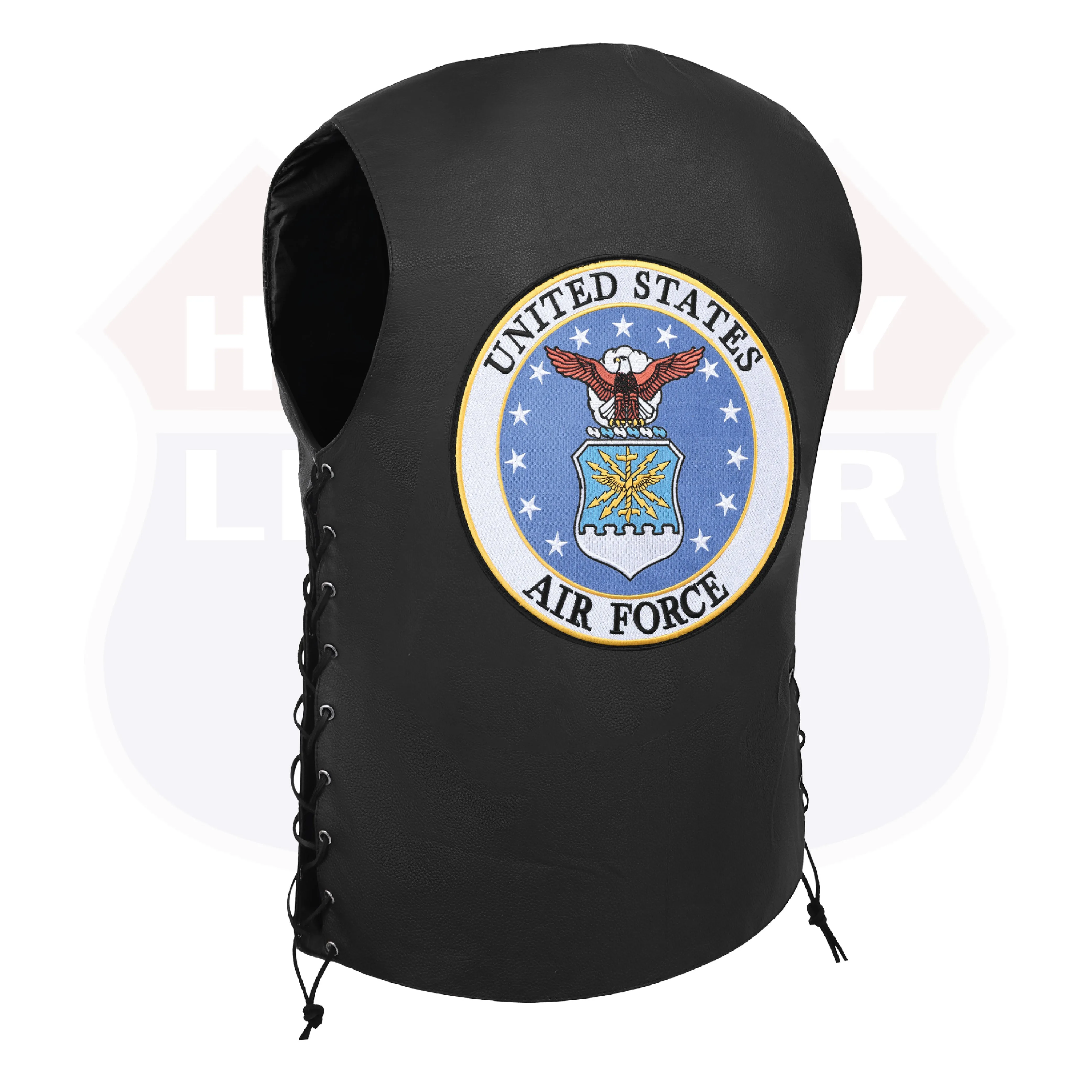 HL3540AIRFORCE Black Men's Genuine Leather 10 Pockets Motorcycle Biker Vest ANARCHY Black SOA