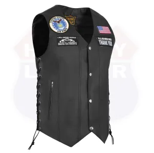 HL3540AIRFORCE Black Men's Genuine Leather 10 Pockets Motorcycle Biker Vest ANARCHY Black SOA