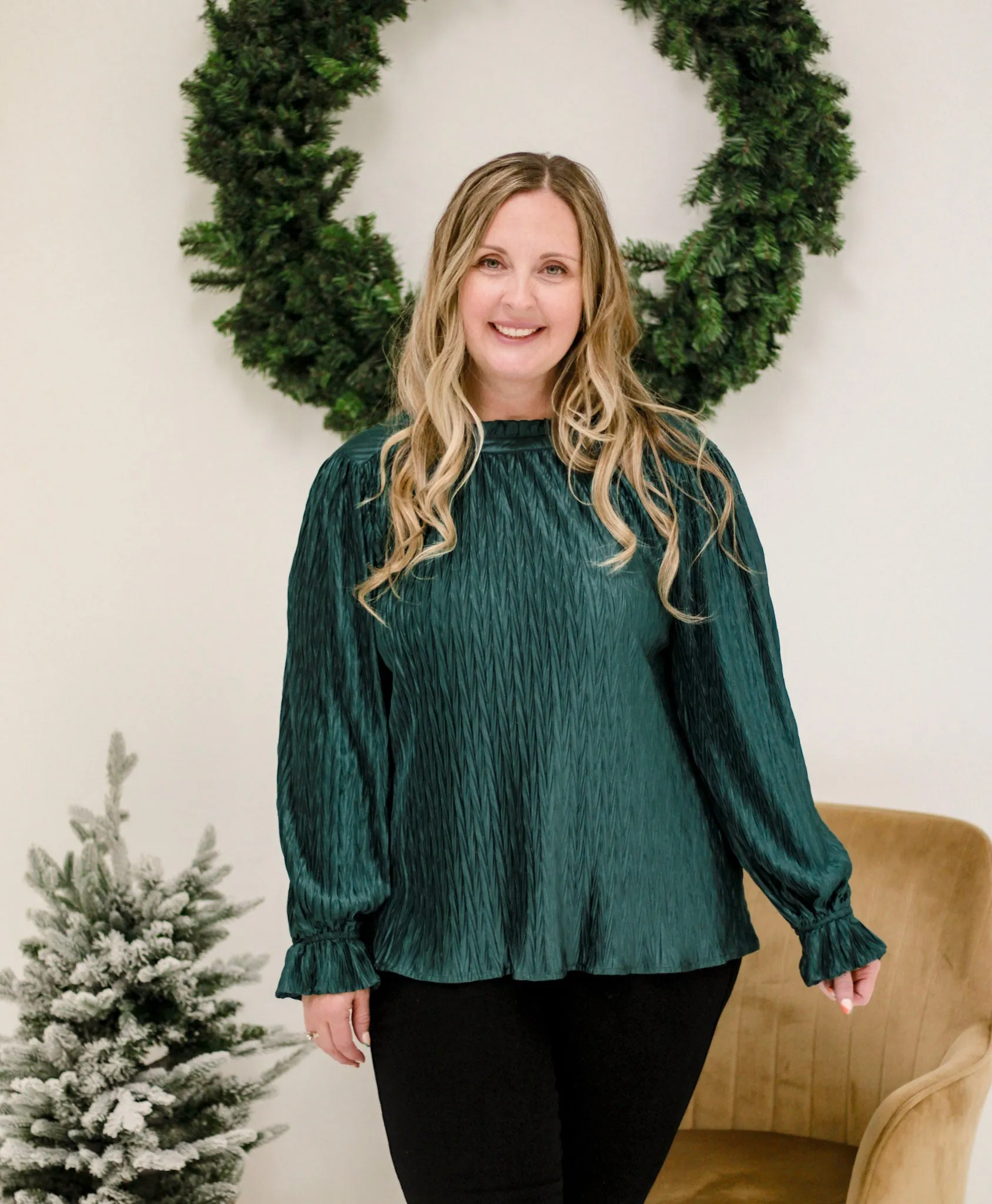 Holiday Cheer Blouse in Emerald Green