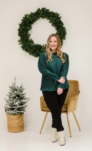 Holiday Cheer Blouse in Emerald Green