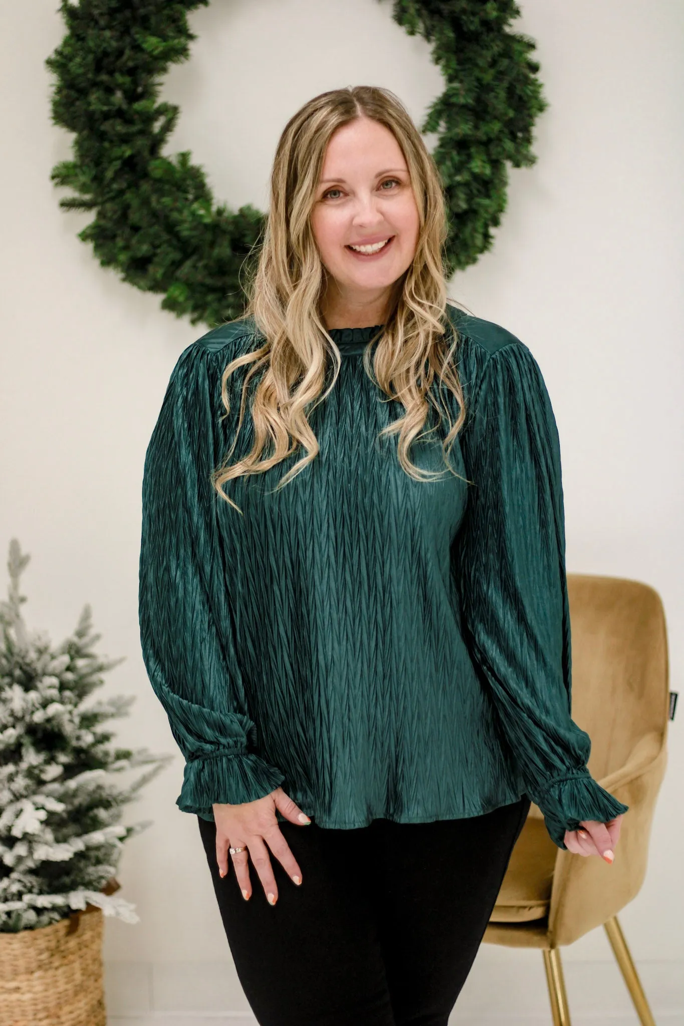 Holiday Cheer Blouse in Emerald Green
