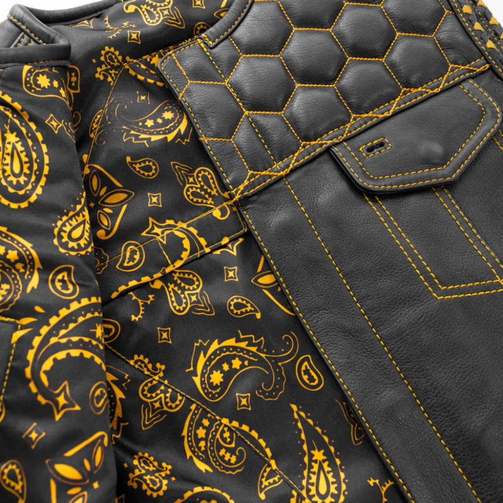 Hornet Men's Club Style Leather Vest - Gold - Extreme Biker Leather