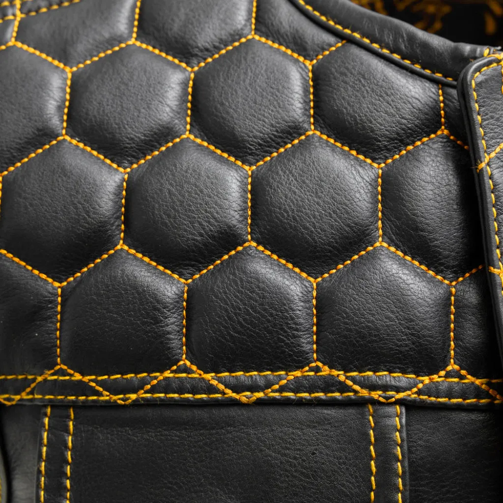 Hornet Men's Club Style Leather Vest - Gold - Extreme Biker Leather