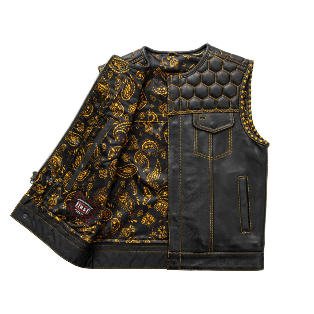 Hornet Men's Club Style Leather Vest - Gold - Extreme Biker Leather