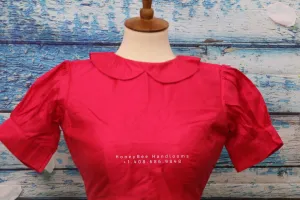 Hot pink peter collar blouse | balloon sleeve blouse | silk saree blouse | simple saree blouse | saree stitched blouse | indian saree blouse
