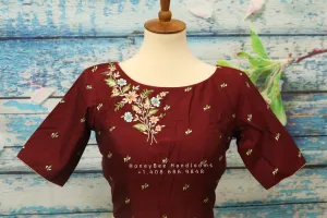 Indian Saree maroon Blouse|Designer Saree Blouse |baloon sleeve Blouse | saree stitched Blouse| Bollywood Blouse |fancy saree blouse-NIHIRA
