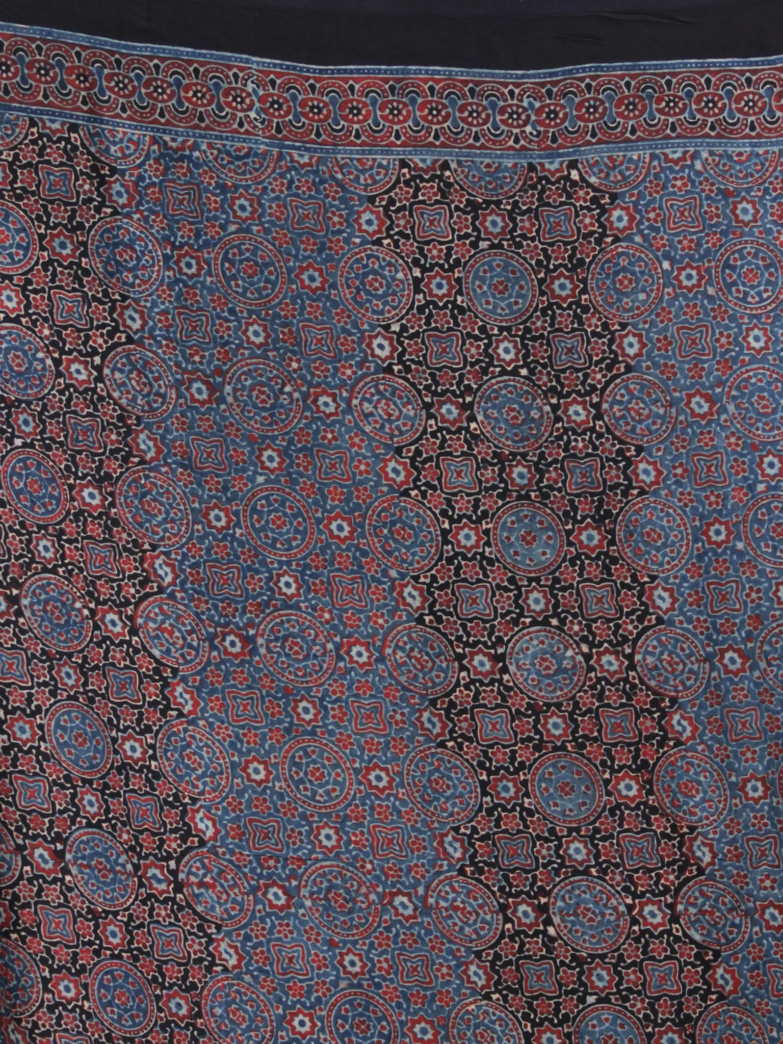 Indigo Black Red Ajrakh Hand Block Printed Modal Silk Saree - S031704127