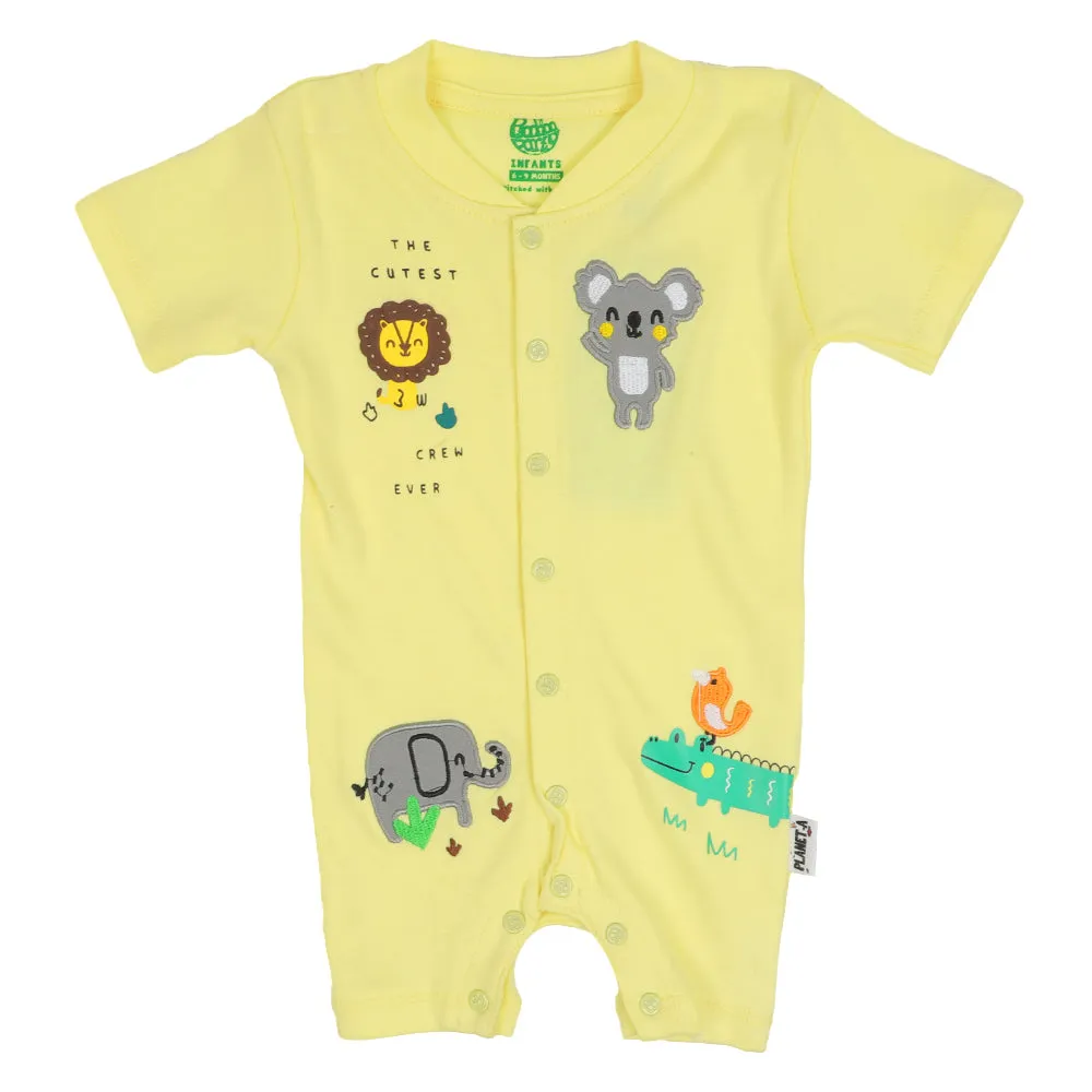 Infant Boys Knitted Romper Cutest Crew - Yellow Lri | Bachaa Party Baby Clothes Rompers