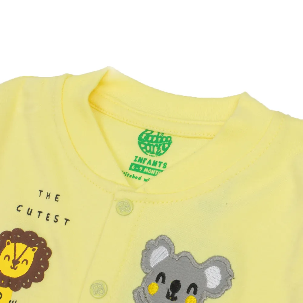 Infant Boys Knitted Romper Cutest Crew - Yellow Lri | Bachaa Party Baby Clothes Rompers